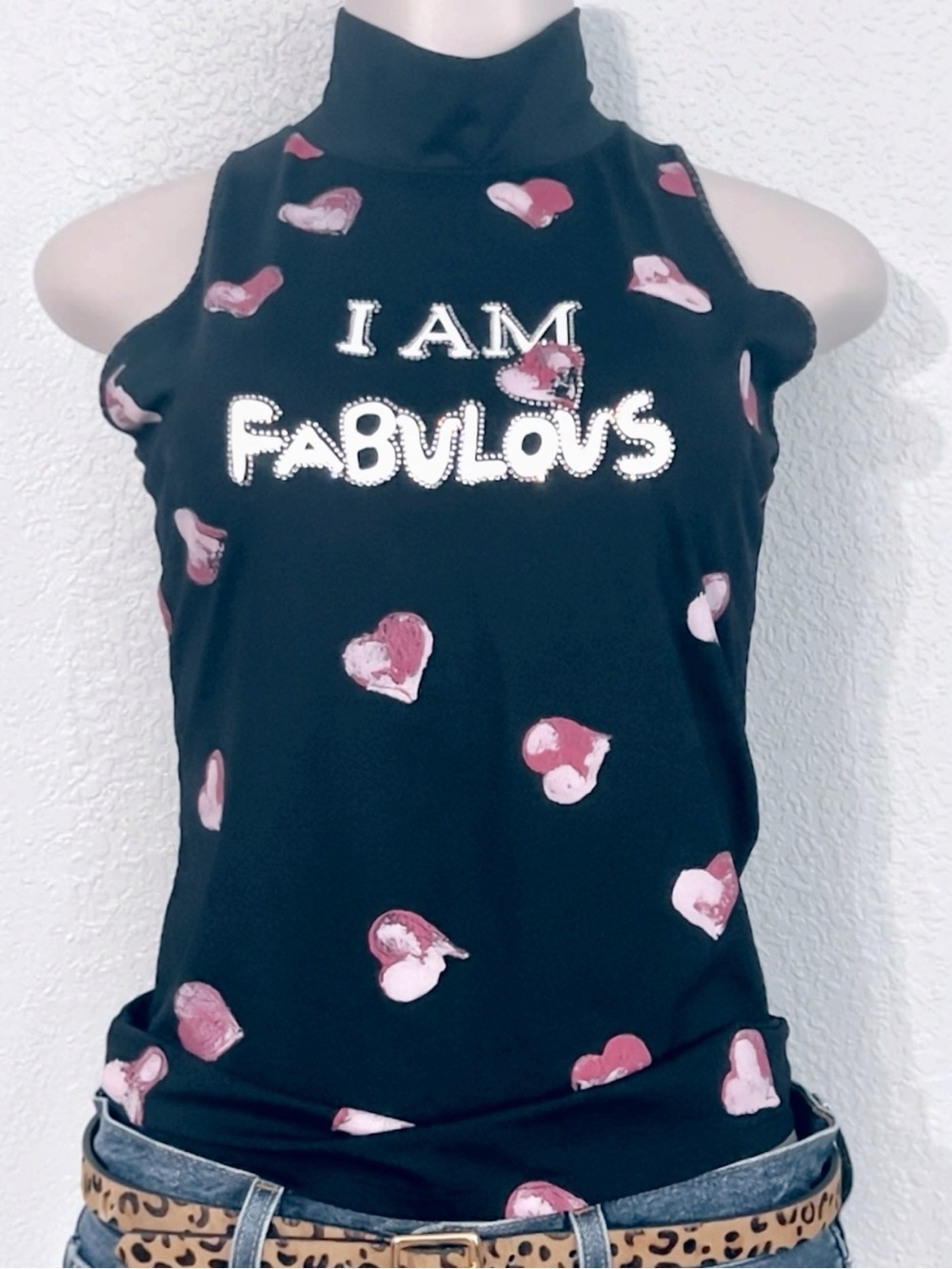 Anna Molinari Blugirl Black Rhinestone Heart Top Sleeveless Italy Y2K SZ 8 I44